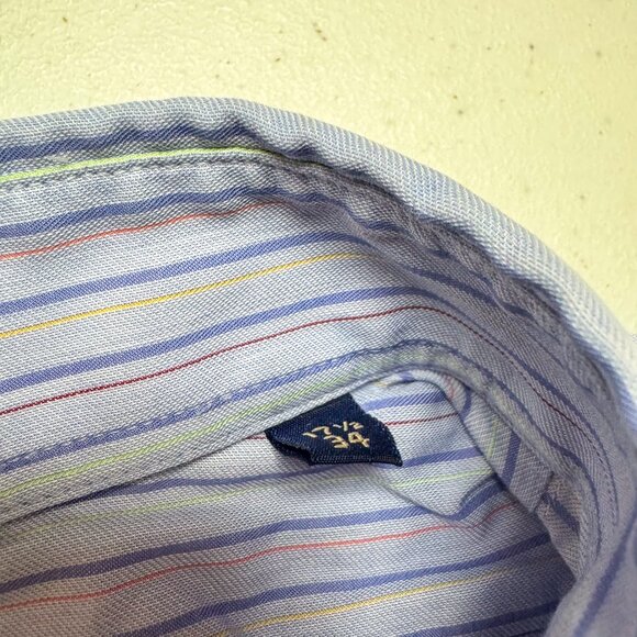 Gitman Bros Dress Shirt Mens 17.5 34‎ Blue Stripe Business Casual Preppy Wedding - Picture 10 of 14